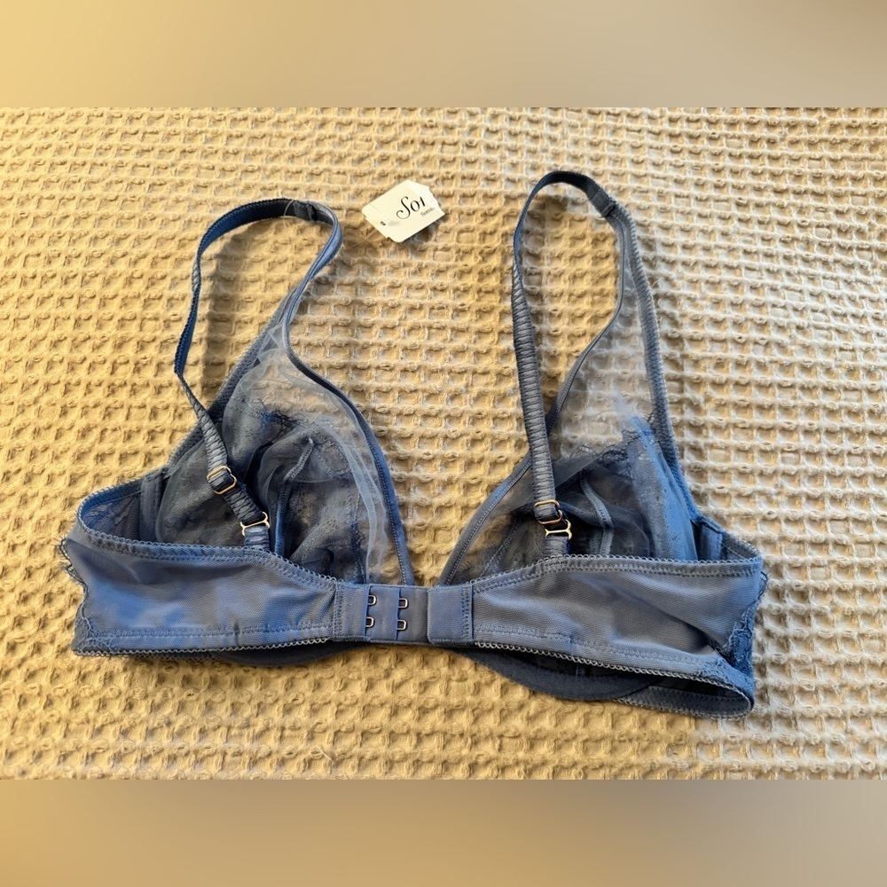 NEW Soma Breathtaking Unlined Plunge Bra Lace Satin Blue 32D NWT - Picture 4 of 6